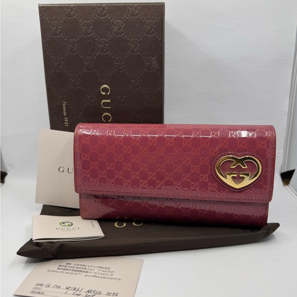 Gucci Micro Guccissima Patent Leather Long Wallet with Gold Heart 22229 - Picture 1 of 11